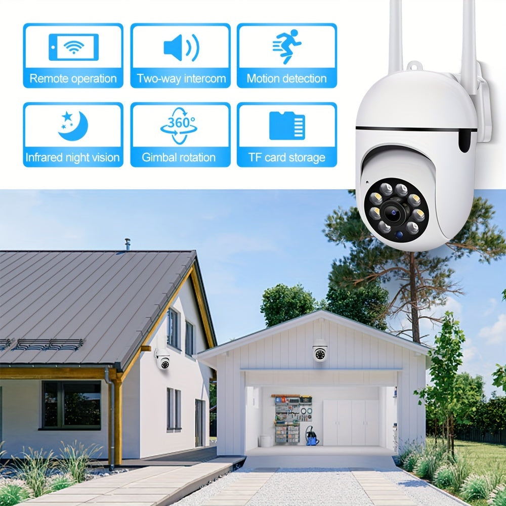 HD WiFi security camera with 1080P night vision, AI motion detection, 355° intercom, dual audio, indoor/outdoor surveillance system powered by USB.