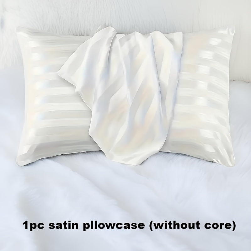 White Striped Satin Pillowcase - This hypoallergenic and stain-resistant pillowcase features an envelope closure for easy removal and is machine washable for convenience. It is breathable, gentle on hair and skin, perfect for bedroom and living room