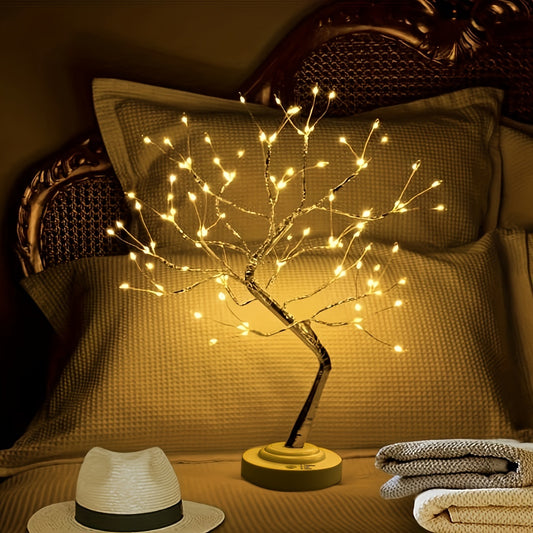 50.8cm Bonsai Tree Light featuring 108 Warm LED Lights. Dual USB/Battery operated. Ideal for Bedroom Ambiance & Holiday Decor. Easy DIY Artificial Tree Lamp.