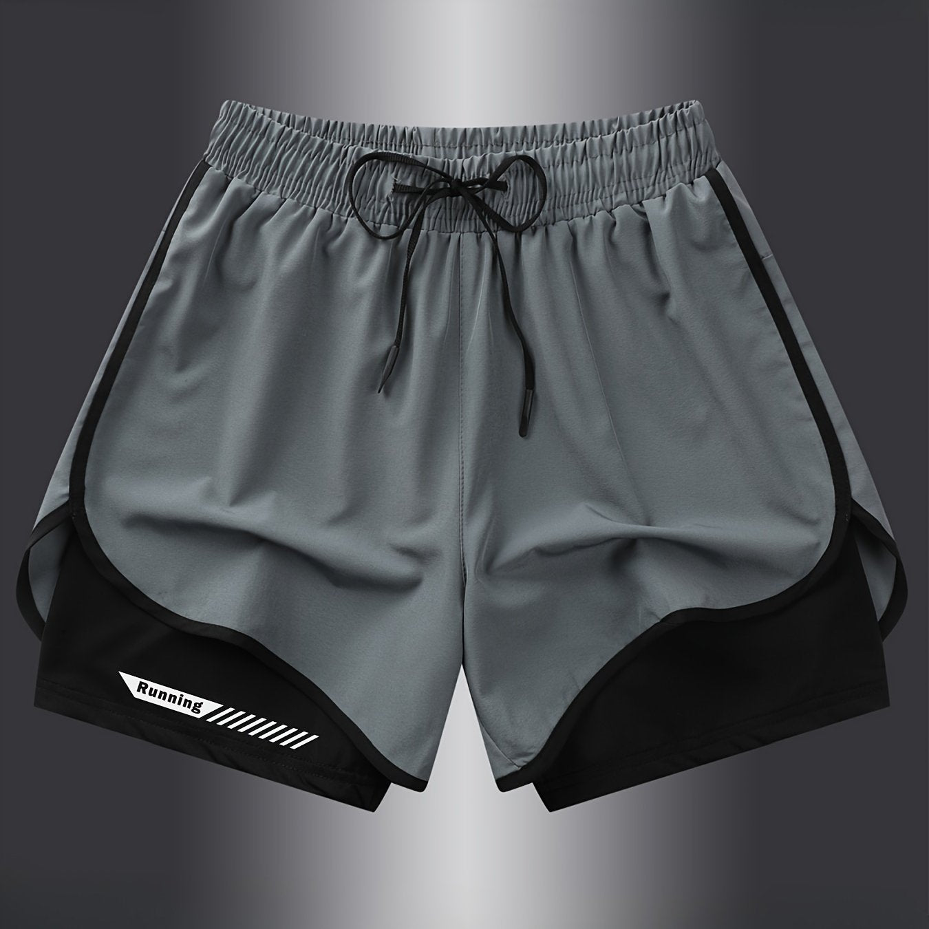 Quick-dry athletic shorts for men with liner are lightweight, breathable, and stretchy, made from a polyester blend that is machine washable.