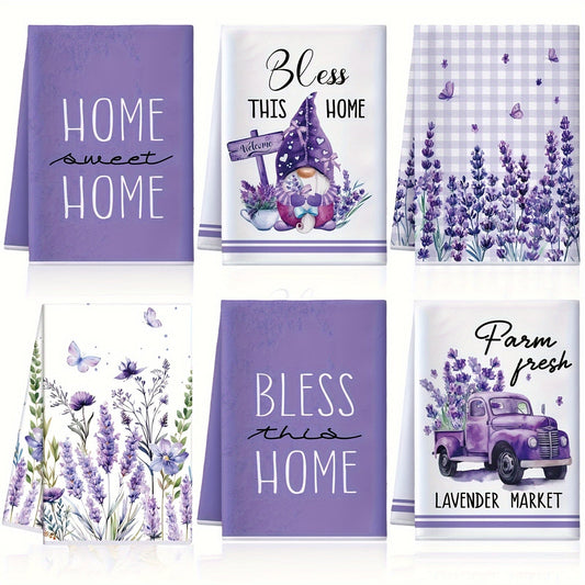 Top Pick! Set of 2 Lavender-Themed Kitchen Towels - Made of Luxuriously Soft Polyester, Features Fun Cartoon Design, Ideal for Lavender Lovers and as Stylish Home Decor Gifts