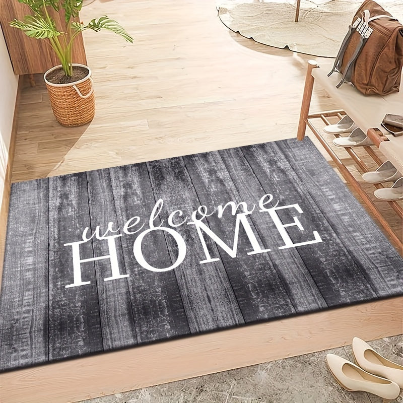 Wood panel design welcome mat made of non-slip, easy-to-clean, lightweight and fade-resistant material suitable for both indoor and outdoor use. Ideal for use in living rooms, bedrooms, kitchens, patios, and laundry rooms.