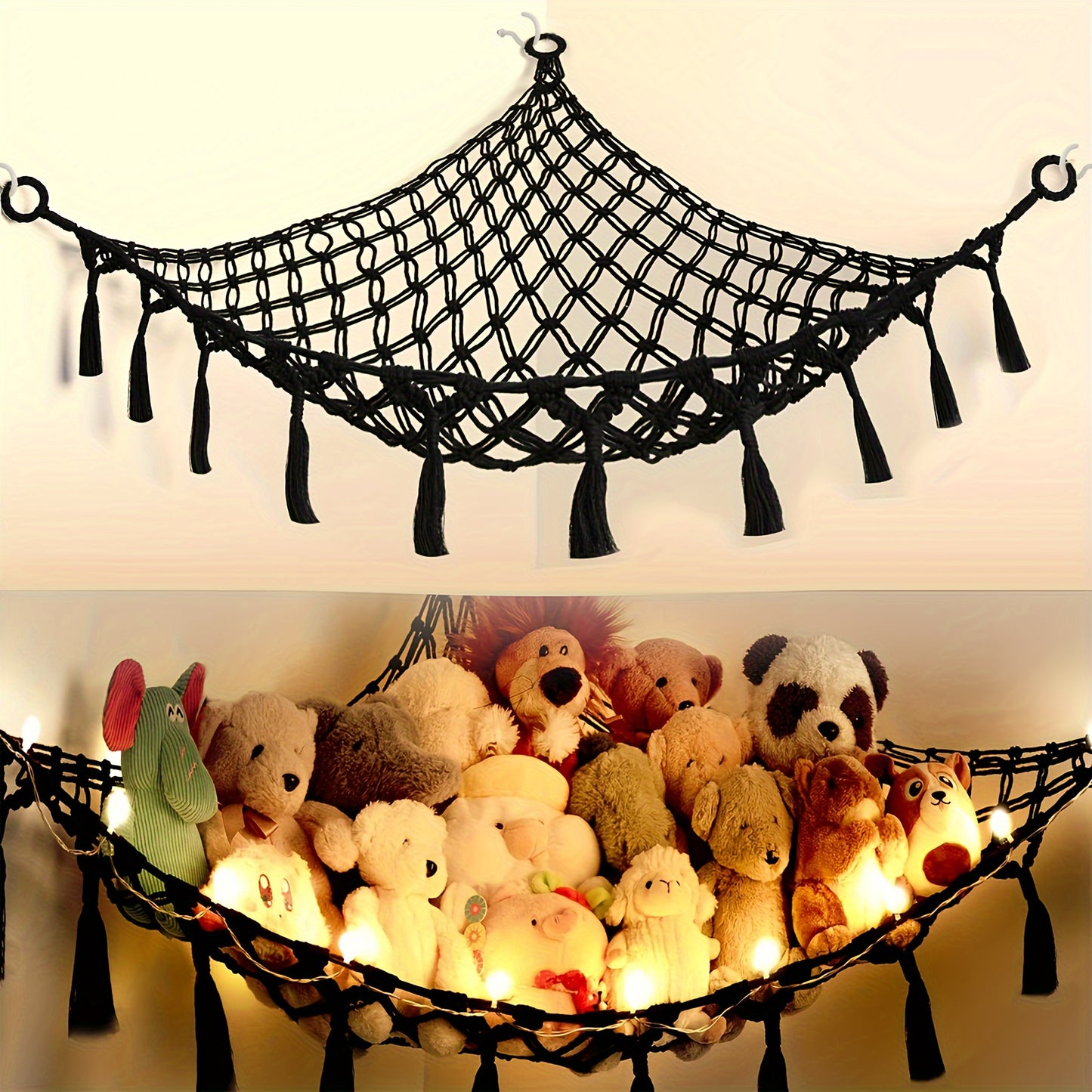 1Pack Macrame Hanging Net Hammock for Stuffed Animals - Storage Organizer for Toys and Aesthetic Room Decor