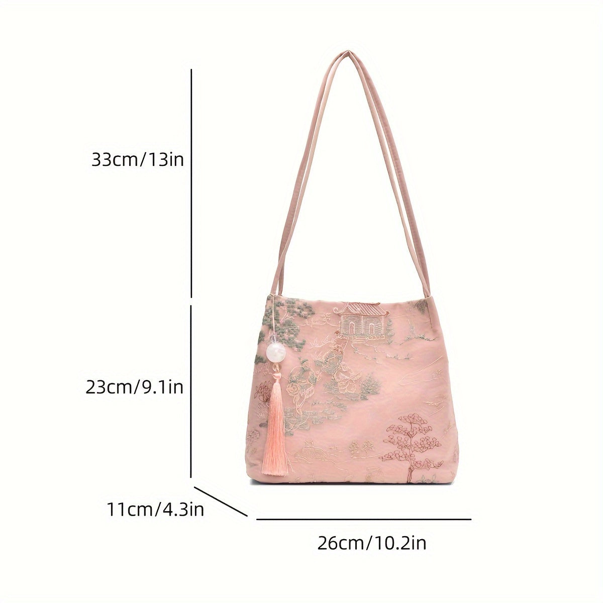 Women's Ethnic Style Shoulder Tote Bag with Embroidery, Large Capacity for Commuting