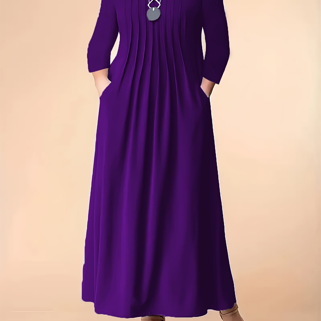 Stylish plus size dress in polyester knit with spandex, featuring a draped crew neck and fit and flare design for all seasons.