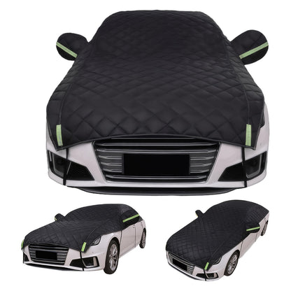 Luxury Quilted Hail Protector Car Cover with Thick Plush Material, Black/Green, Fits Most Vehicles, Car Protection Accessories