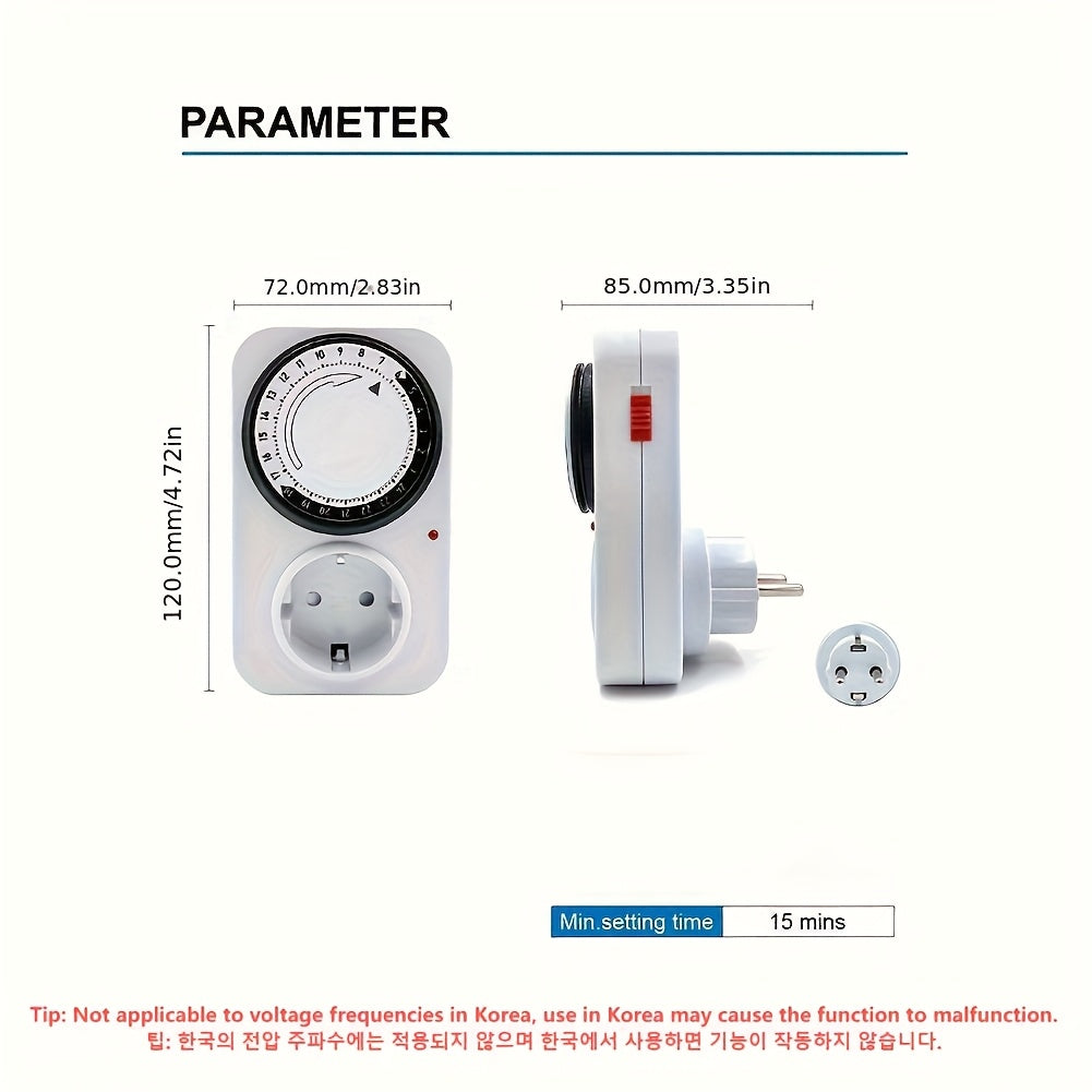 EU Plug 220V Smart 24 Hour Timer Outlet for Indoor Electrical Devices, Programmable for Lightings, Lamp, Aquarium, Air Conditioner, Kitchen.