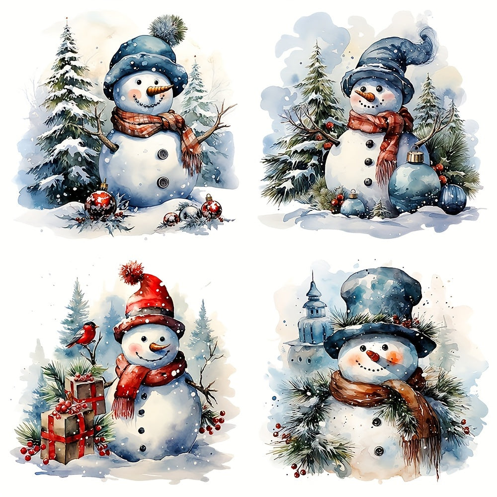 Hot Press Transfer Stickers featuring a Festive Christmas Snowman Pattern - Set of 4 for DIY Clothing, Bags, and Accessories - Women's Novelty Patches and Embellishments with an Anime Theme