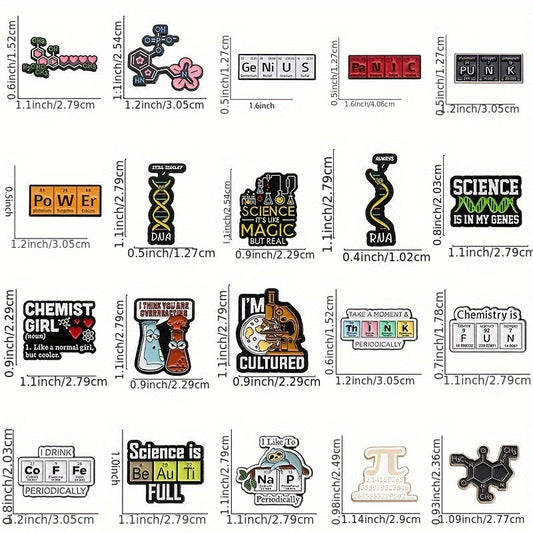 Set of 20 metal brooches featuring chemical elements, made of alloy with painted badges, perfect for those interested in math and science, a unique and exquisite gift.