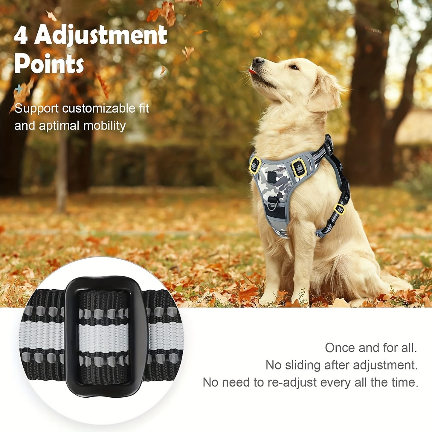 Reflective no-pull dog harness with handle for easy walking and training