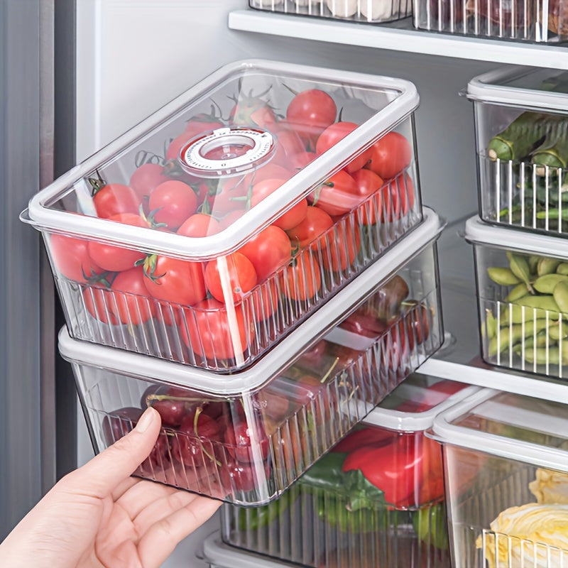 One set of three storage containers designed for multipurpose use, featuring leak-proof and stackable capabilities for keeping food fresh. These moisture-proof and reusable boxes are ideal for storing grains, meat, fruit, vegetables, and other kitchen