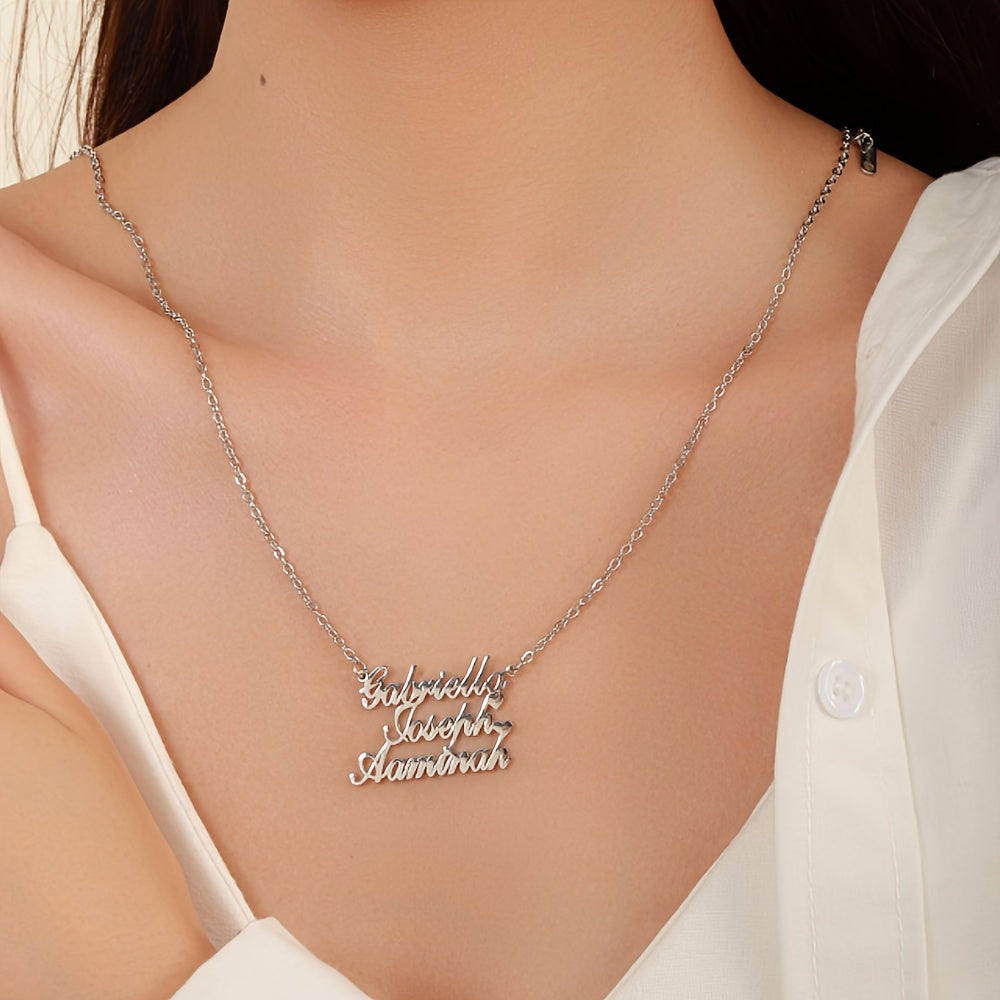 Personalized Stainless Steel Multi-Name Necklace with Custom Family Members' English Letter Pendants