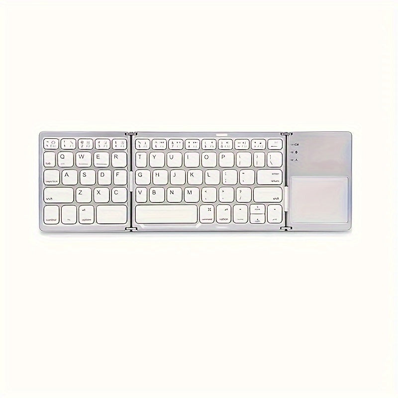 Compact and lightweight keyboard with touchpad, wireless connectivity, frosted finish, convenient touch pad, easy to carry, Type-C charging, USB cable included.