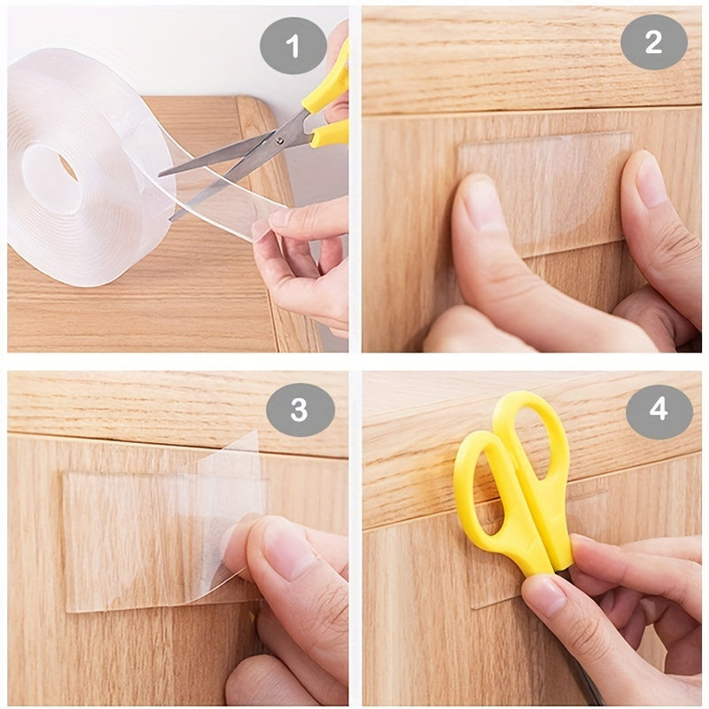 Versatile Transparent Nano Tape: Washable & Reusable, Dual-Sided Adhesive with Strong Hook and Loop, Leaves No Residue - Perfect for Kitchen, Bathroom, Office, and Home Furniture