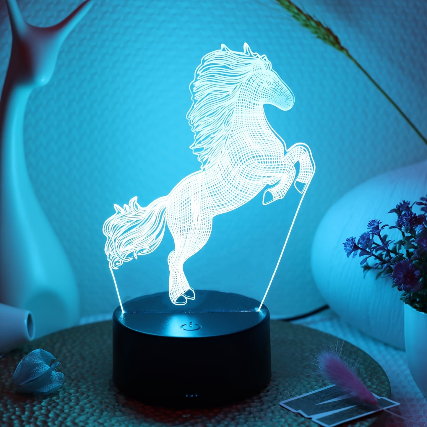 The 1pc Plug-in 3D Night Light is a creative jumping horse decoration for desks or bedrooms.