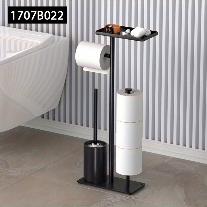 Freestanding toilet paper holder with storage rack and brush, efficient space-saving organizer