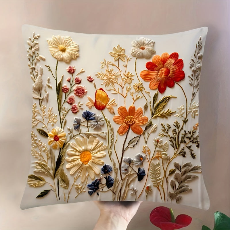 1pc MEMNUN Lodge Style Floral Polyester Cushion Cover with Vibrant Flower Pattern; Machine Washable with Zipper Closure; Woven Decorative Pillow Case for Home and Room Decor (Pillow Insert Not Included)