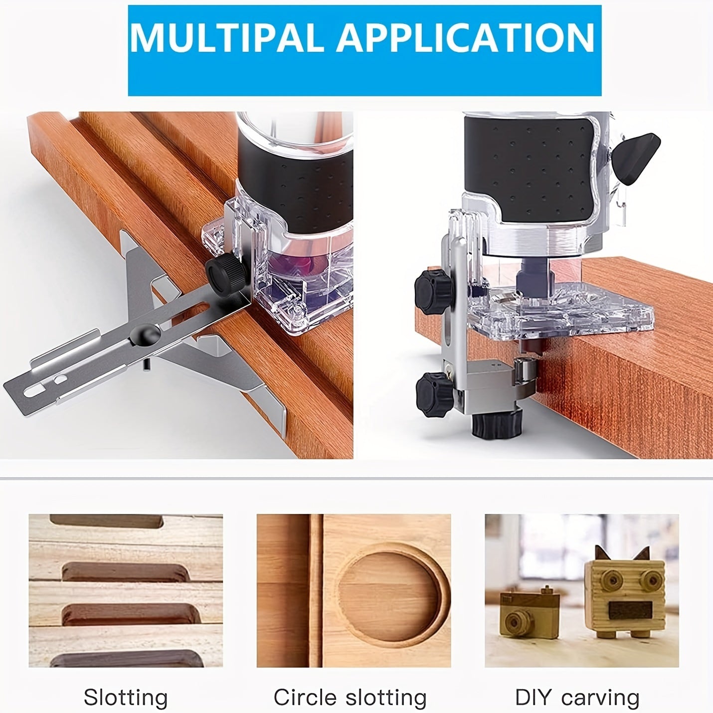 Electric woodworking router with slotting function, DIY wood engraving tool, edge trimming, laminate milling & carving, includes router bits, European standard plug, 220-240V power supply