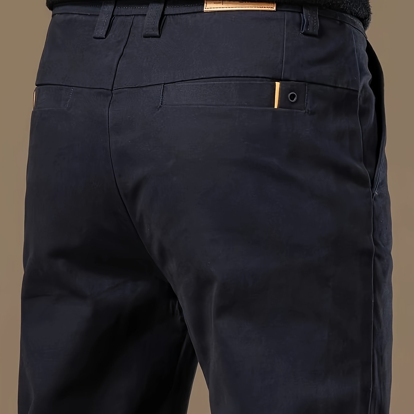 Men's business casual cotton blend pants with a regular fit, straight leg, solid color, no belt, ideal for spring/autumn. Features pocket detail, button closure, mid-waist, and woven fabric.