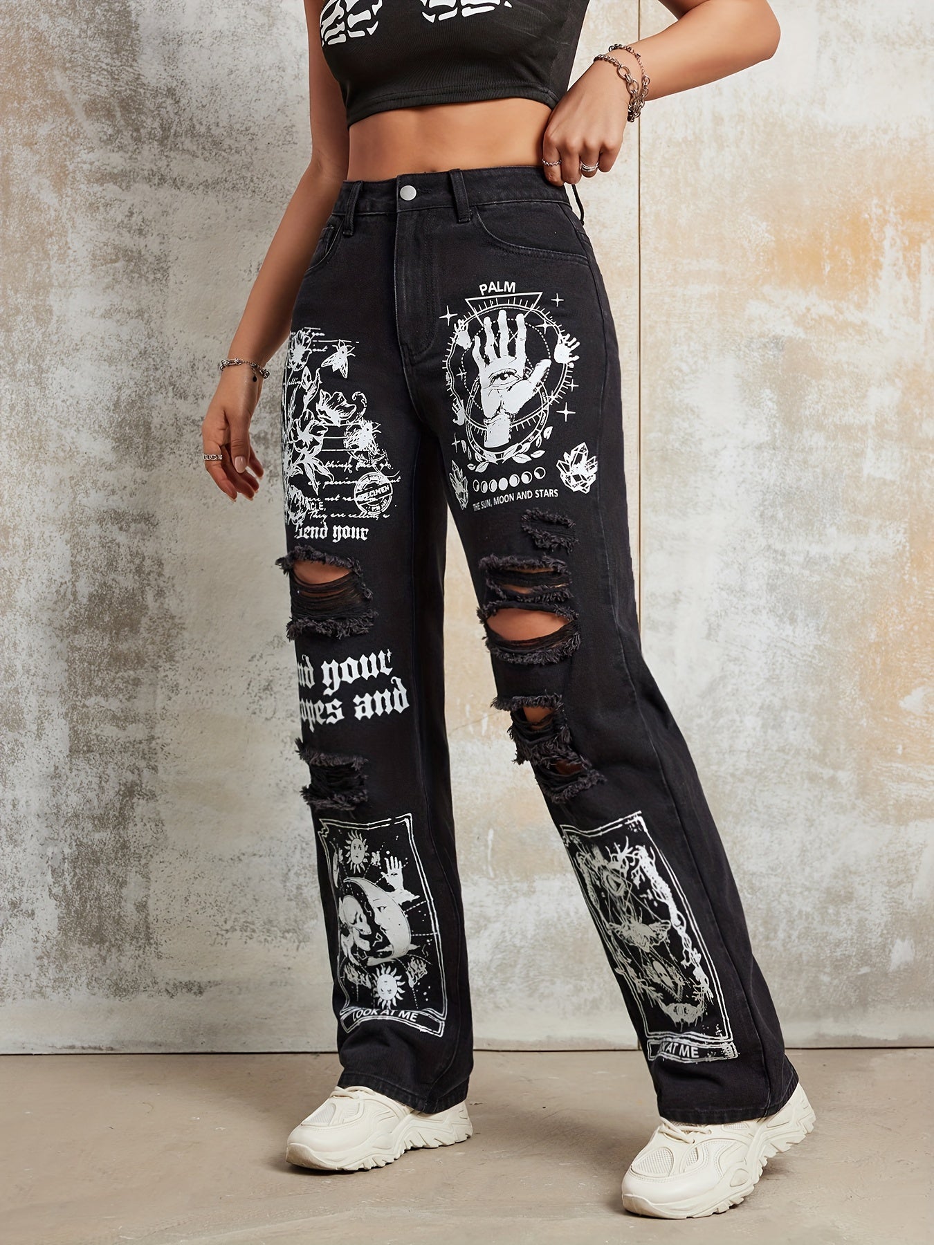 Y2K High Waist Pants with Cartoon Pattern Print