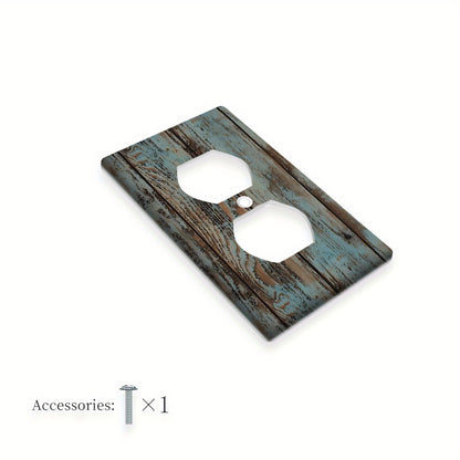 Rustic pale turquoise wood grain wall plate cover for indoor/outdoor use in various rooms.