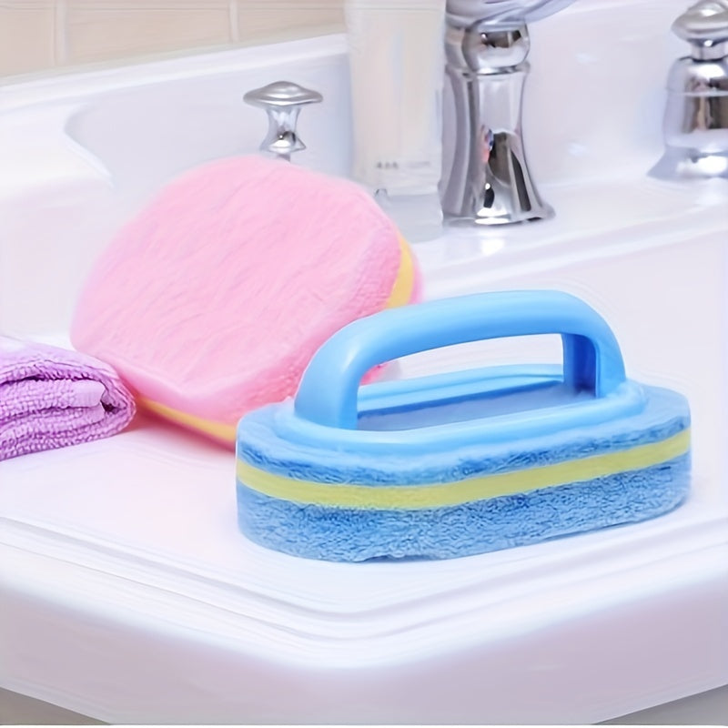 Introducing the Magic Sponge Cleaning Brush - A versatile manual scrubber perfect for kitchen, bathroom, living room, toilet, and car surfaces. This portable brush requires no electricity and comes with a convenient handle for easy use. Great for