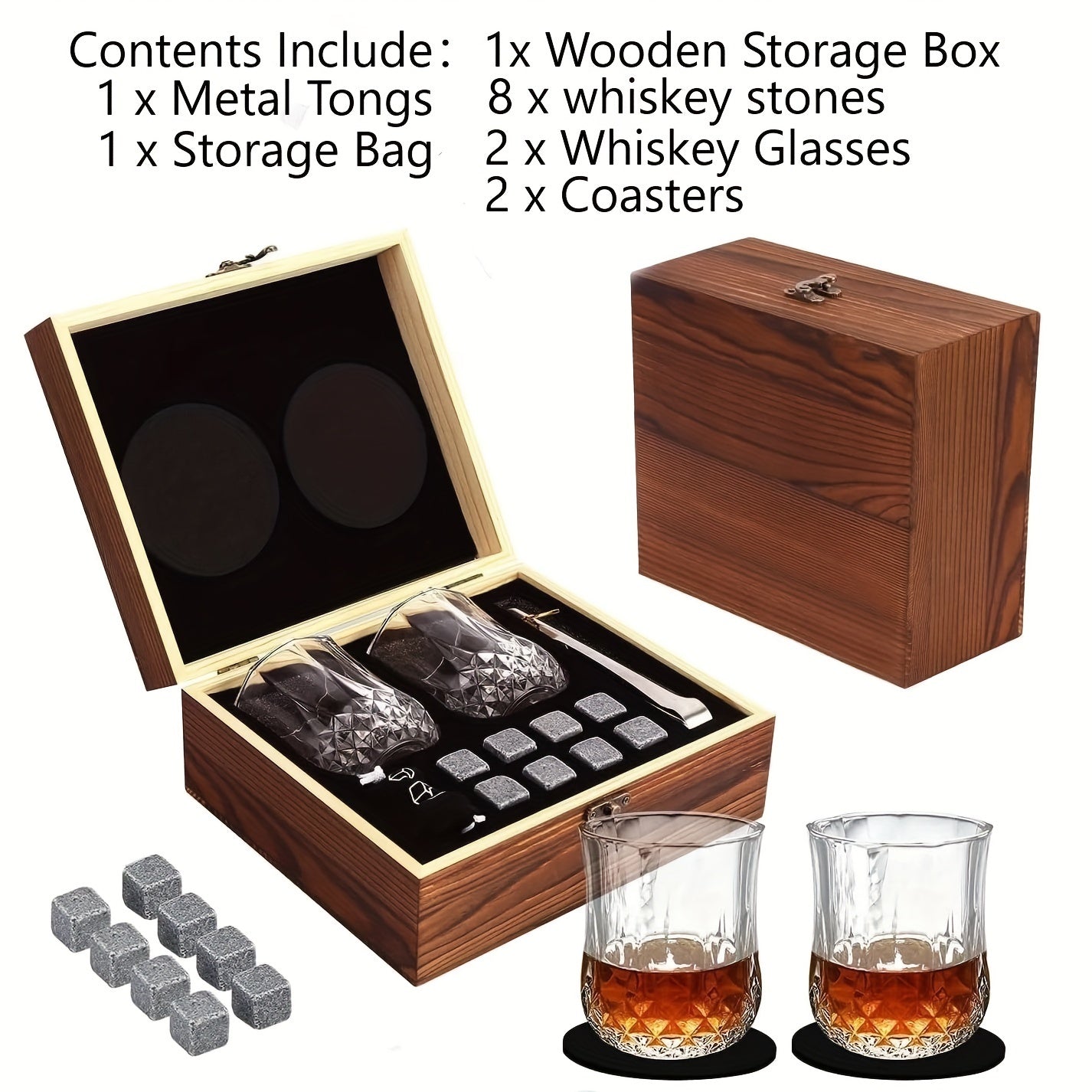 Reusable Whiskey Ice Stone Set, ideal for those who enjoy whiskey, makes a great gift for men, fathers, husbands, and friends celebrating their birthdays.