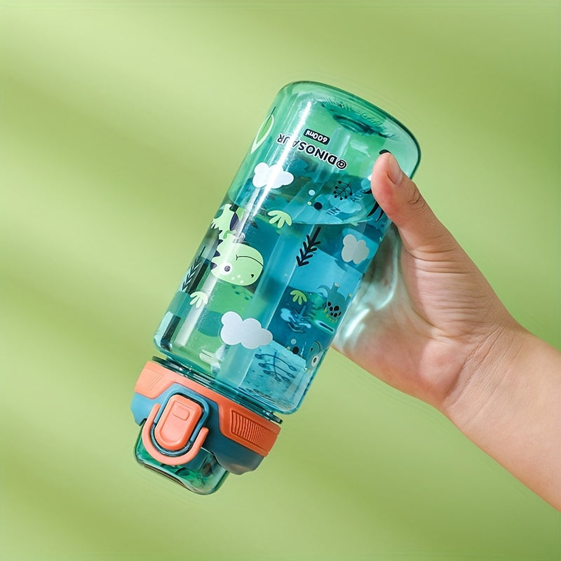 Cartoon water bottle, 21oz/600ml, cute and leak-proof with bouncing lid. Perfect for outdoor sports, camping, school, office, and travel. Essential back-to-school supplies.