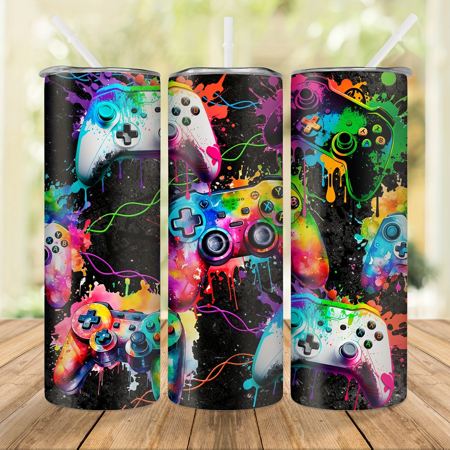 20oz Stainless Steel Insulated Water Bottle featuring a Colorful Game Controller Design - Includes Straw, Ideal Gift for Gamers - Hand Wash Only.