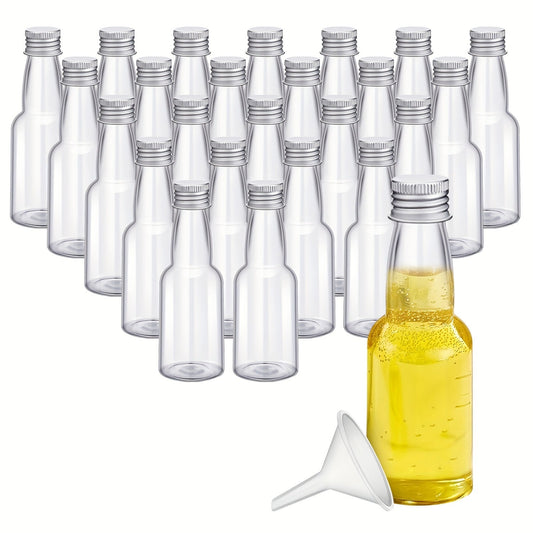 Set of 24 Mini Empty Bottles in 60ml/100ml/150ml sizes, Made from PET Plastic, Reusable Juice Bottles with Lids and Funnel Included, Essential Kitchen Supplies and Accessories