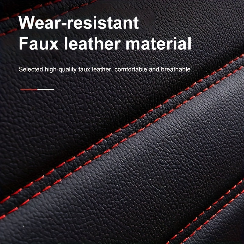 All-season faux leather car seat cushion cover with fixed lumbar support for universal front single seat fit.