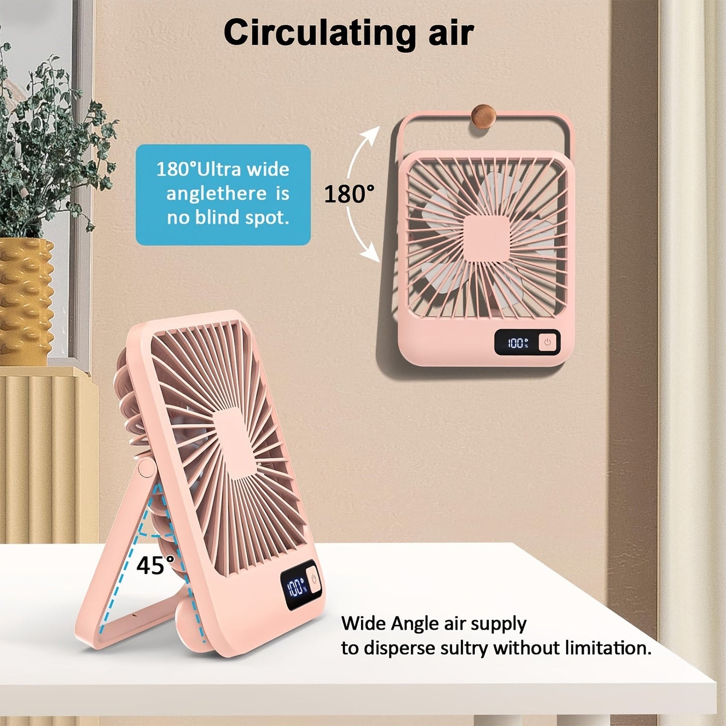 Introducing the GOARD Portable USB Desktop Fan in Pink! This sleek fan measures 16.51cm and is perfect for use at home, in the office, or outdoors. With 180° foldable design and 5-speed settings, this fan is both compact and powerful. It features a