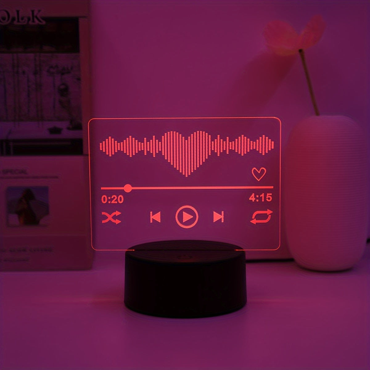 3D Music Player Night Light with Touch Control - USB-Powered, 7-Color Ambient Lighting for Bedroom & Living Room, Ideal Gift