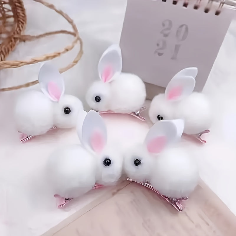 2 adorable Easter Bunny hair clips with fluffy plush and warm 3D rabbit design for women, ideal for parties and casual wear.