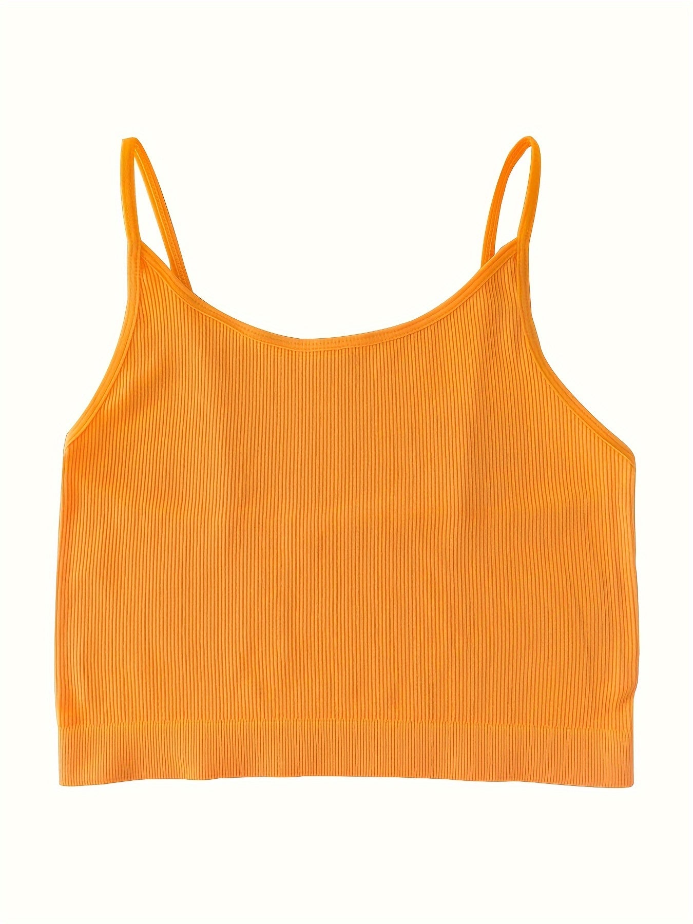 4 seamless camisole tank bras in vibrant and neutral colors made from a stretchy nylon blend are perfect for sports and leisure. They are machine washable and feature a no-pad design for