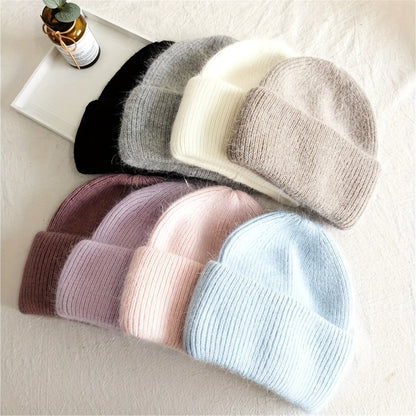 Soft knit beanie in candy colors for women, perfect for casual wear in autumn and winter.