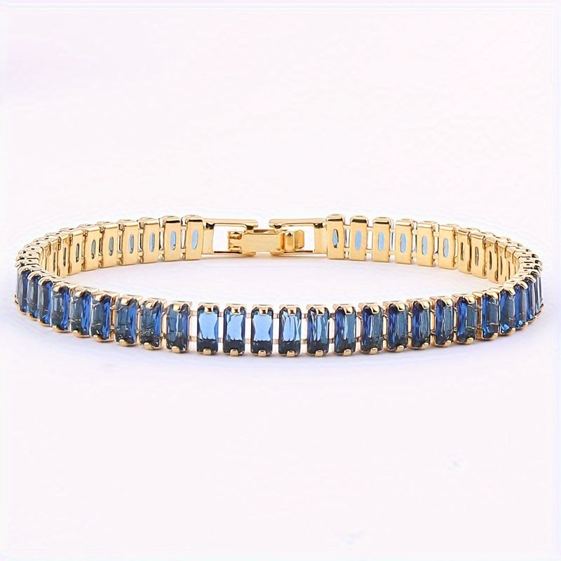 Elegant Women's Bracelet Decorated by Hand with Colorful Synthetic Zirconia, Copper and Golden Plating