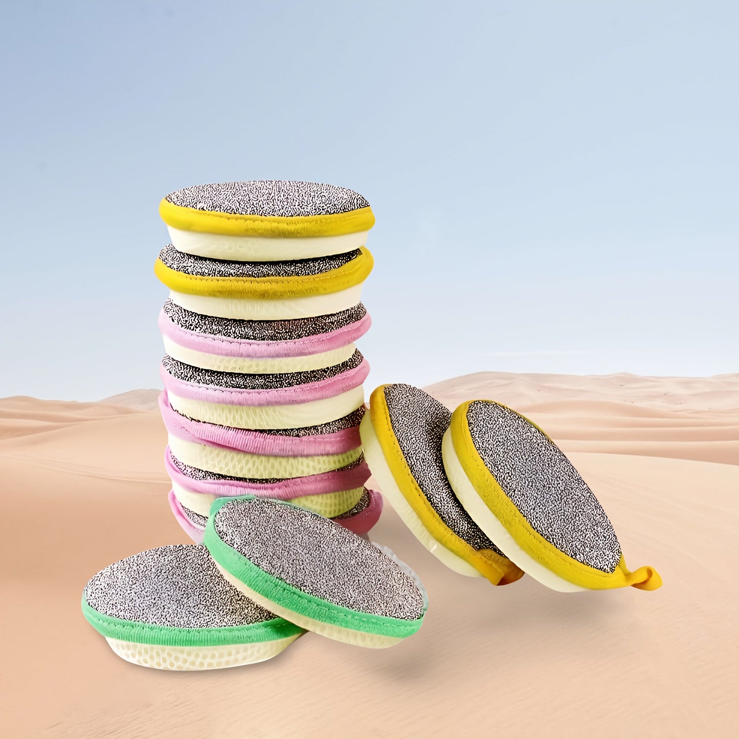 Twelve antibacterial kitchen scrub sponges included in this set, featuring double-sided non-scratching scrub pads for various cleaning tasks. These reusable and washable dishwashing brushes are high-quality cleaning accessories.