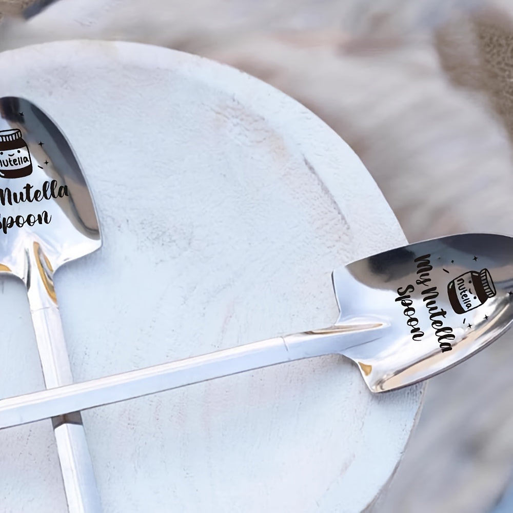 Nutella-themed stainless steel spoon for coffee, tea, and dessert, perfect gift for loved ones.