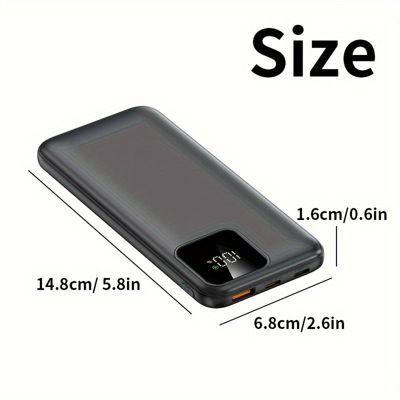 10,000mAh power bank with 22.5W/PD20W fast charging, LED power display, dual input/output, compact and portable for mobile phone charging.