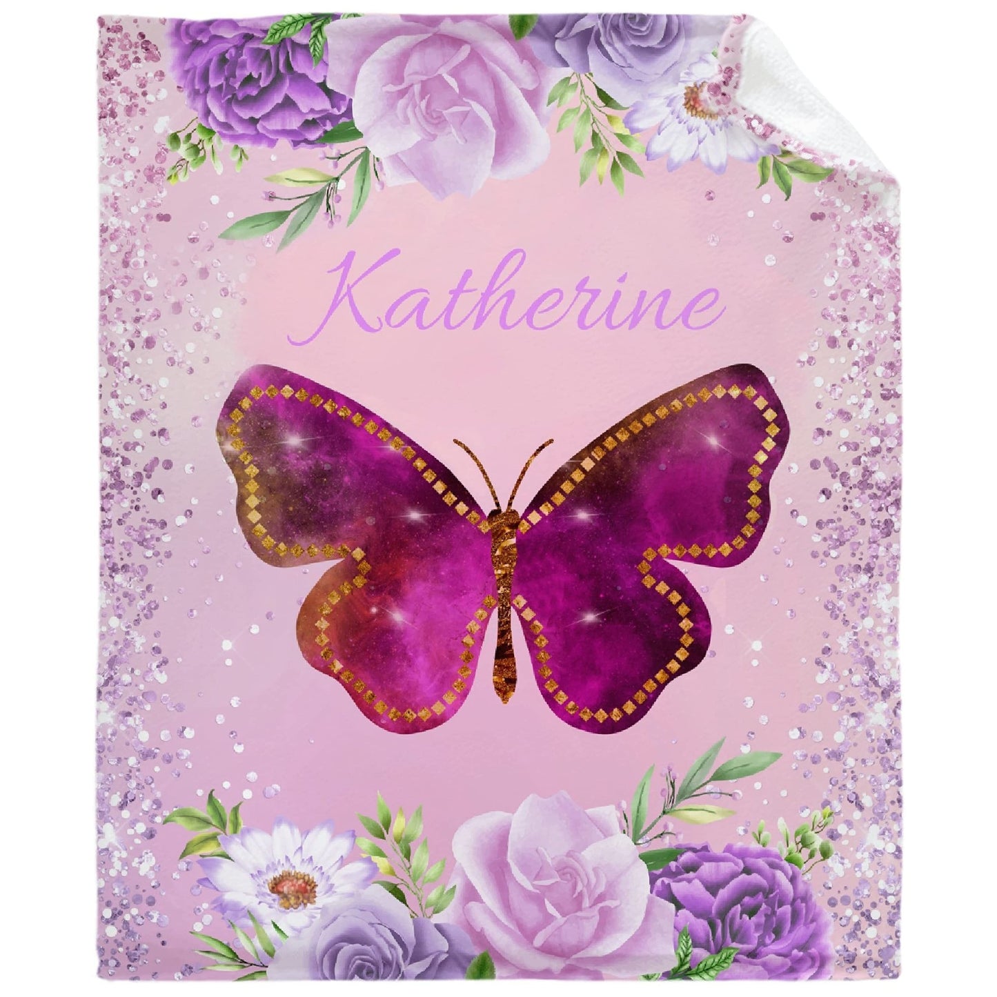 Personalized Butterfly and Floral Print Flannel Blanket - Perfect for Birthdays, Holidays, and Outdoor Adventures! Hypoallergenic, Machine Washable, and Cozy for All Seasons - Use in Couch, Office, or for Pets!