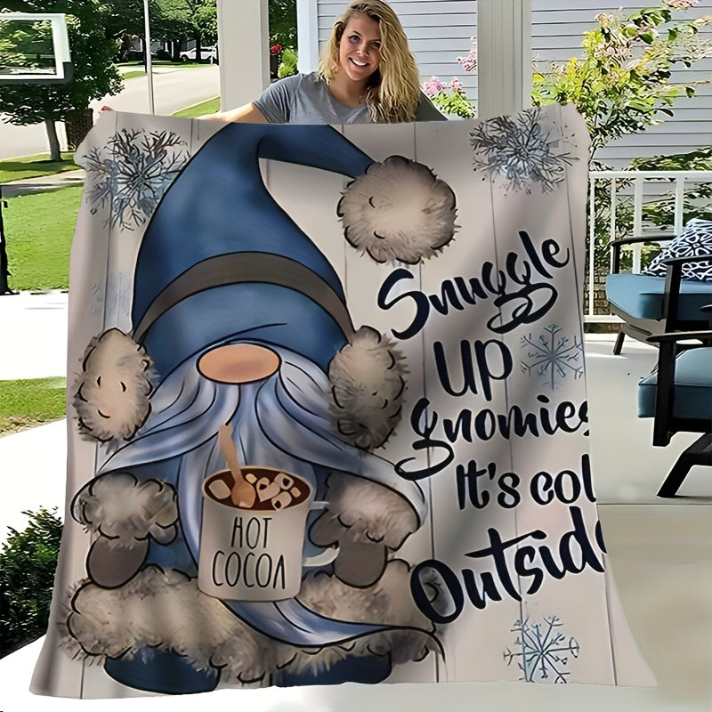 Stay cozy this Christmas with our 1pc Cozy Christmas Gnome Santa Pattern Flannel Blanket. This high definition digital print blanket features a contemporary style and is perfect for all seasons. It is stain-resistant, machine washable, and can be used