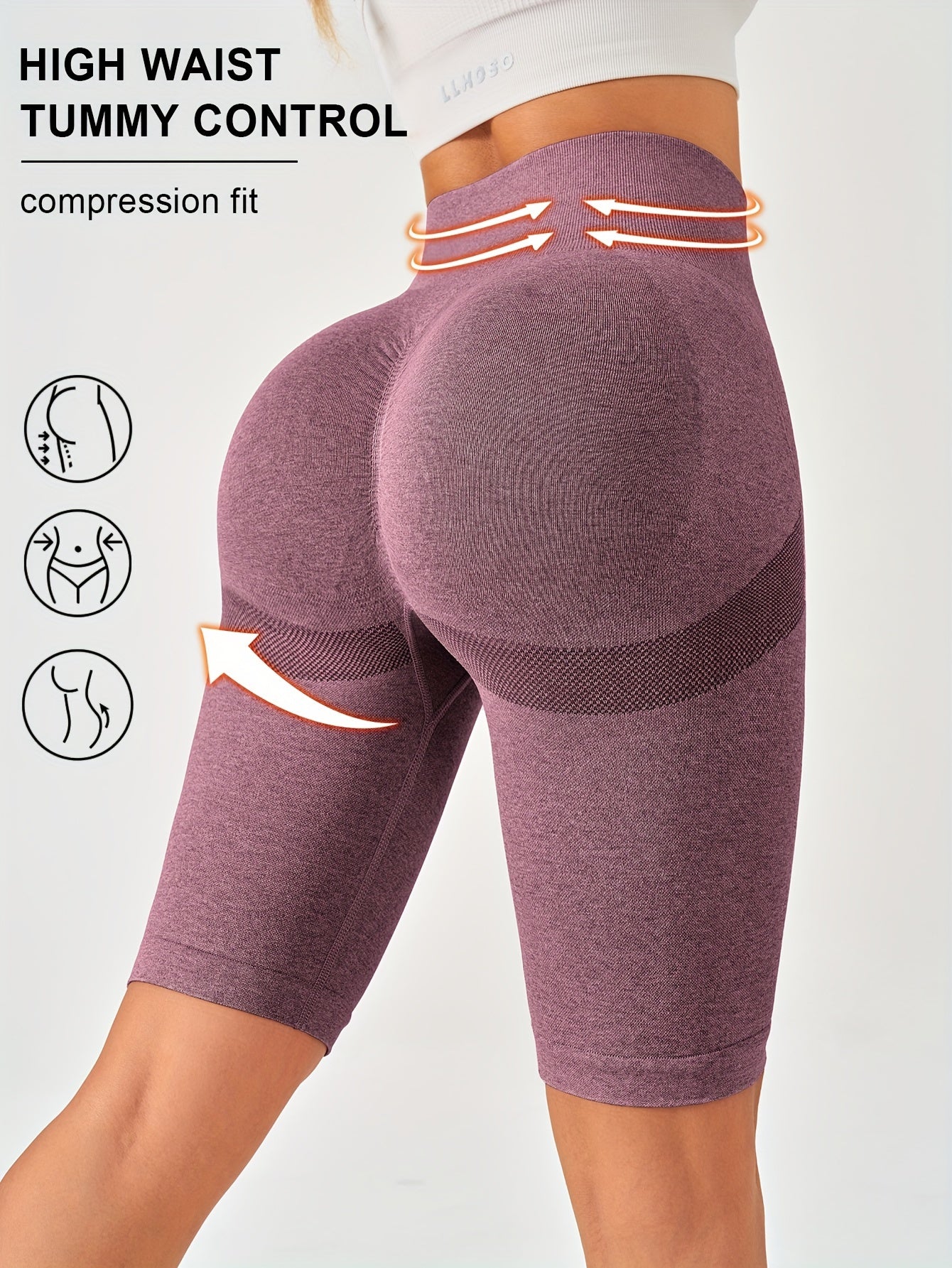 Solid color knitted yoga fitness pants for women with high waist, hip lift, and tight belly.