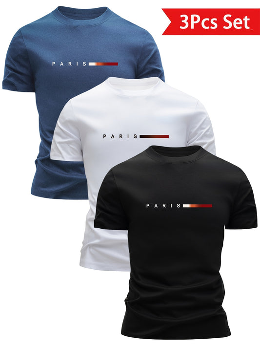 3-pack of cotton round neck t-shirts, perfect for summer and sports.