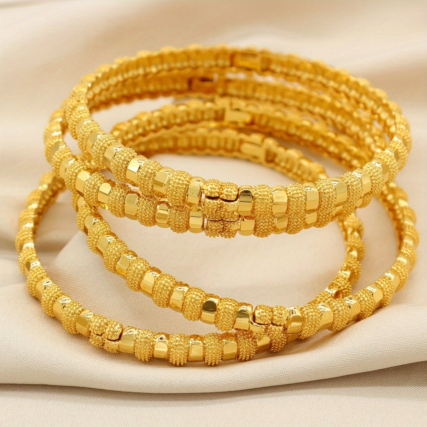 Set of 4 Women's Copper Gold-plated Bracelets inspired by Middle Eastern design, perfect for daily wear or special occasions, ideal as gifts for parties or banquets.