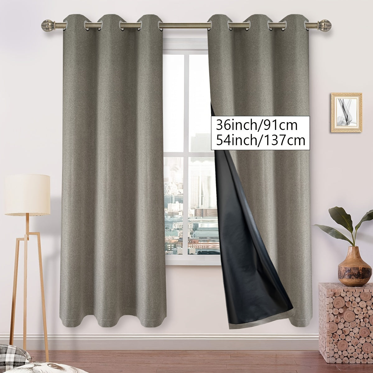 Blackout Faux Linen Imitation Textured Curtains with Grommet Top - Ideal for Bedroom, Living Room, Home Décor