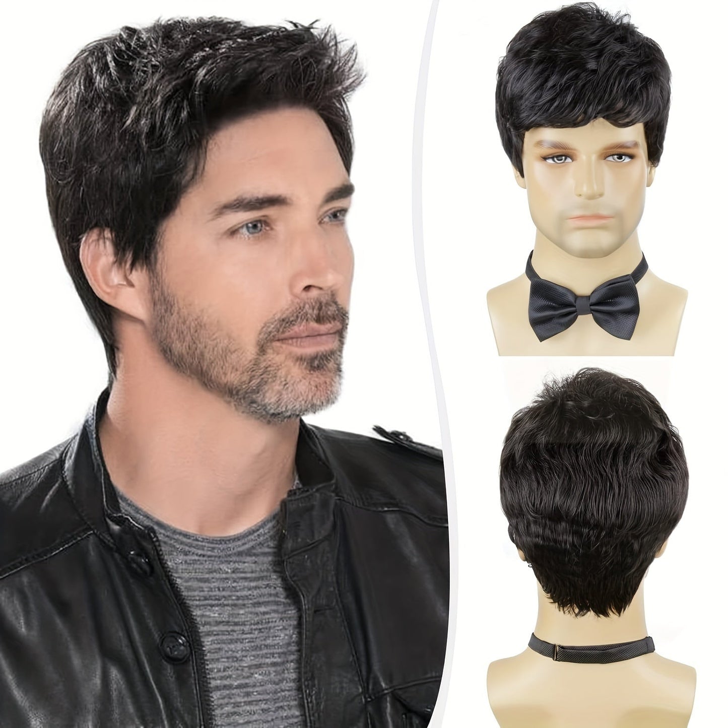 Stylish Men's Fashion Wig with 6-Inch Length - Heat Resistant, Available in Various Colors, Short Curly Style perfect for Daily and Party Use, Made of Polyester, Ideal for Casual Meetings, Sophisticated Design