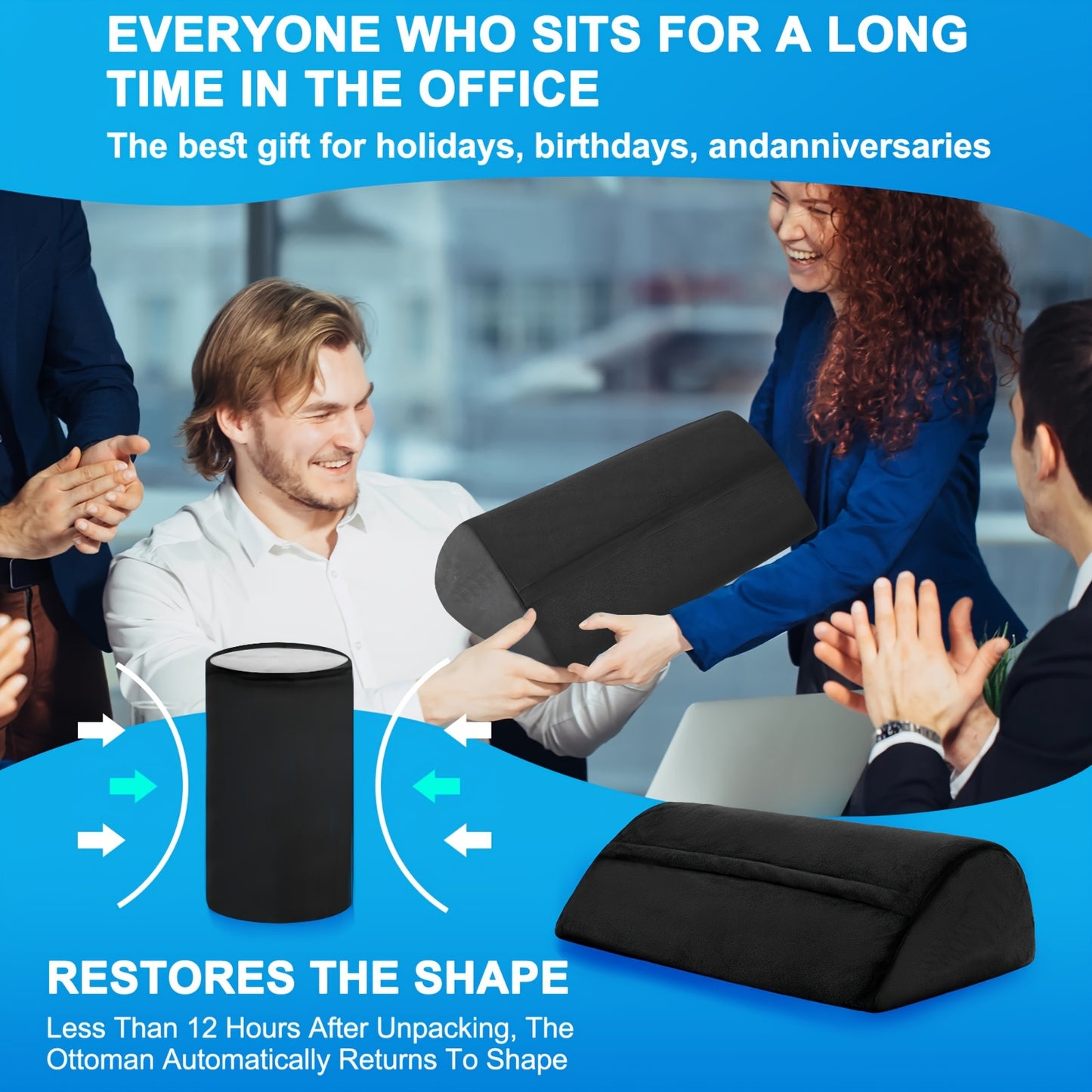 Ergonomic footrest with plush foot pocket and memory foam, ideal for desks and office chairs.