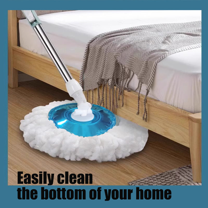 The Spin Mop and Bucket Set includes 6 pieces and comes with 4 Microfiber Heads. This manual floor cleaning system does not require electricity, making it easy to use. It features easy wringing and is suitable for the living room, kitchen, and bathroom.