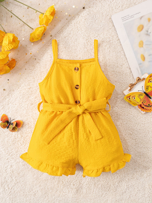 Two cute bubble rompers with straps for baby girls learning to walk, perfect for spring, summer, and autumn. Includes belt, great for holiday party gifts and outdoor wear.